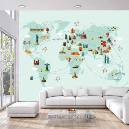 Fototapeta Mapa Świata Wielkie Zabytki