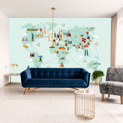 Fototapeta Mapa Świata Wielkie Zabytki