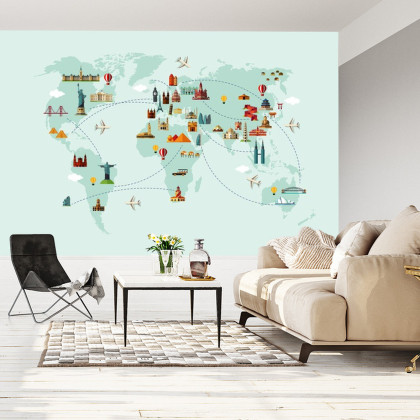 Fototapeta Mapa Świata Wielkie Zabytki