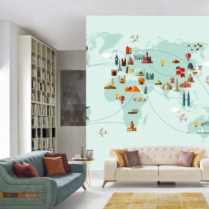 Fototapeta Mapa Świata Wielkie Zabytki