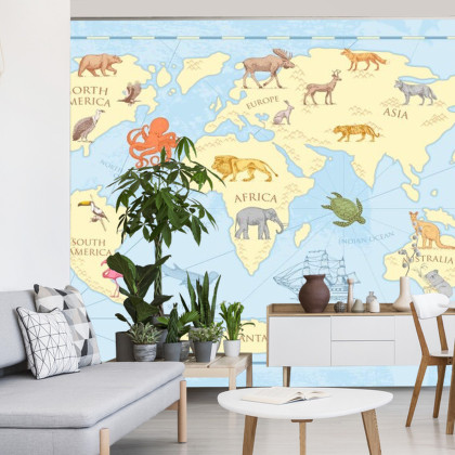 Fototapeta Klasyczna Mapa Świata Dla Dzieci