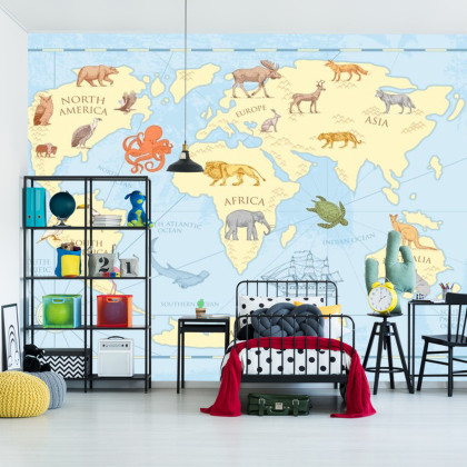 Fototapeta Klasyczna Mapa Świata Dla Dzieci