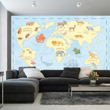 Fototapeta Klasyczna Mapa Świata Dla Dzieci