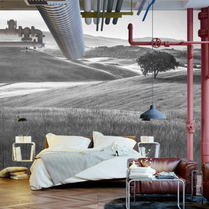Fototapeta Rolling Hills Faded Vintage W Czerni I Bieli