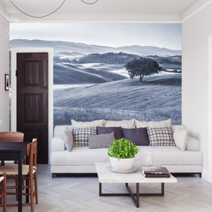 Fototapeta Rolling Hills Faded Vintage W Kolorze Niebieskim