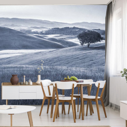 Fototapeta Rolling Hills Faded Vintage W Kolorze Niebieskim