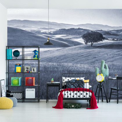 Fototapeta Rolling Hills Faded Vintage W Kolorze Niebieskim