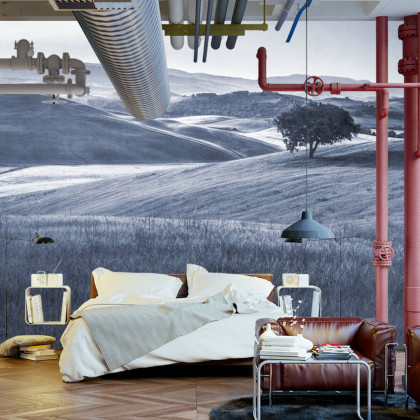 Fototapeta Rolling Hills Faded Vintage W Kolorze Niebieskim