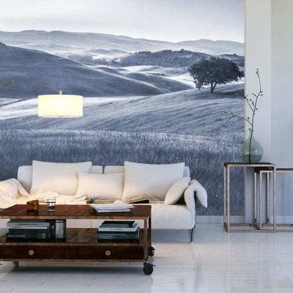 Fototapeta Rolling Hills Faded Vintage W Kolorze Niebieskim