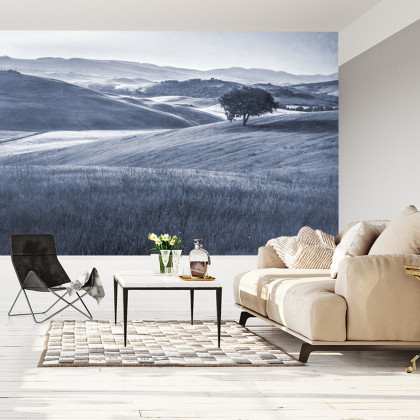 Fototapeta Rolling Hills Faded Vintage W Kolorze Niebieskim