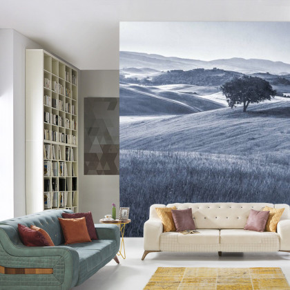 Fototapeta Rolling Hills Faded Vintage W Kolorze Niebieskim