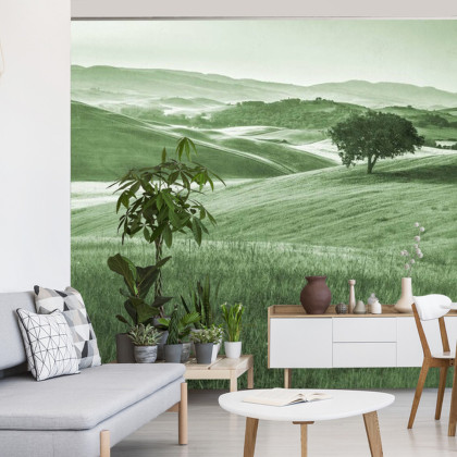 Fototapeta Rolling Hills Faded Vintage W Kolorze Zielonym