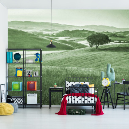 Fototapeta Rolling Hills Faded Vintage W Kolorze Zielonym