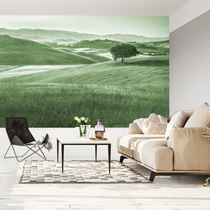 Fototapeta Rolling Hills Faded Vintage W Kolorze Zielonym