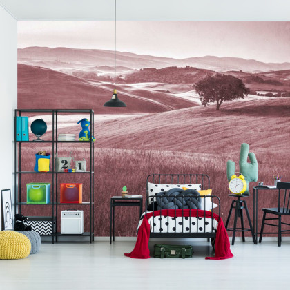 Fototapeta Rolling Hills Faded Vintage W Kolorze Czerwonym