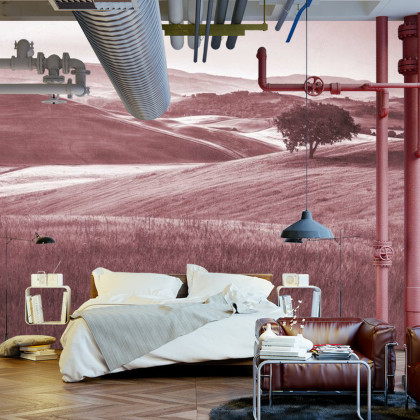 Fototapeta Rolling Hills Faded Vintage W Kolorze Czerwonym