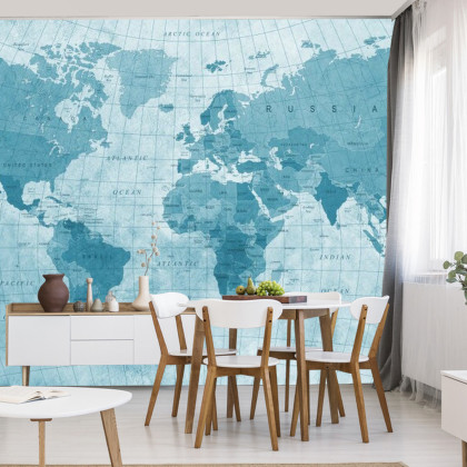 Fototapeta Mapa Świata Teksturowana Na Niebiesko