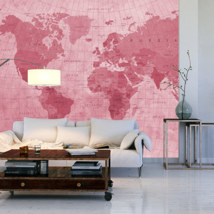 Fototapeta Mapa Świata Teksturowana Na Czerwono