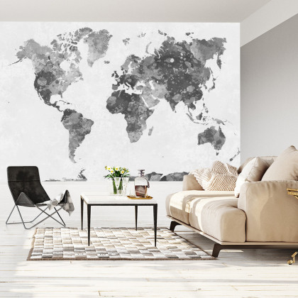 Fototapeta Mapa Świata Akwarela Monochromatyczne