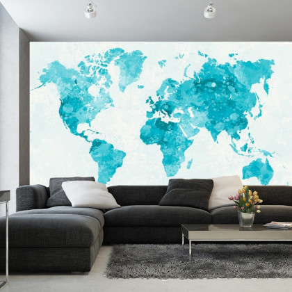 Fototapeta Akwarela Mapa Świata Turkus