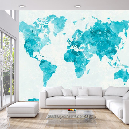 Fototapeta Akwarela Mapa Świata Turkus