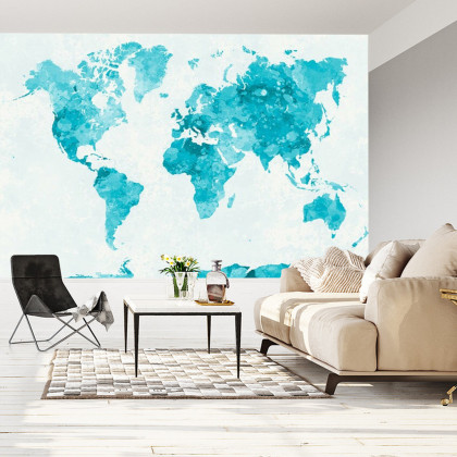Fototapeta Akwarela Mapa Świata Turkus