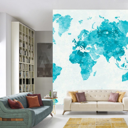 Fototapeta Akwarela Mapa Świata Turkus