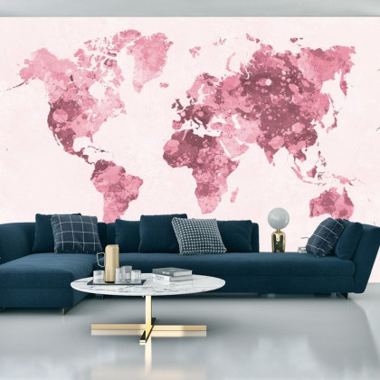 Fototapeta Akwarela Mapa Świata Czerwona