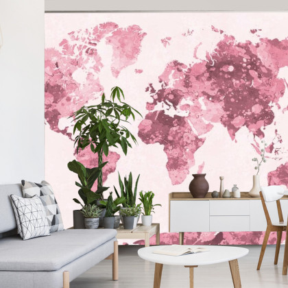 Fototapeta Akwarela Mapa Świata Czerwona
