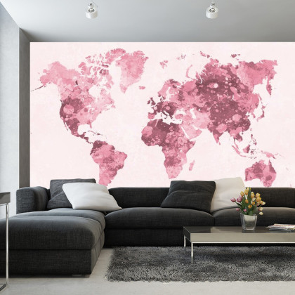 Fototapeta Akwarela Mapa Świata Czerwona