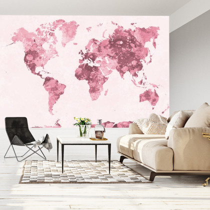 Fototapeta Akwarela Mapa Świata Czerwona