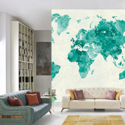 Fototapeta Mapa Świata Akwarela Zielony