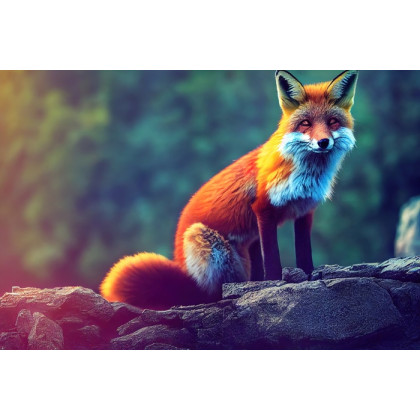 Fototapeta Fox Sitting In The Woods With Weird Eyes