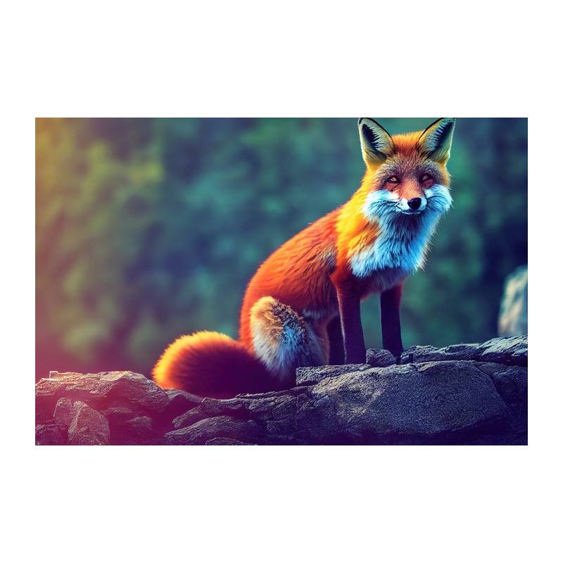 Fototapeta Fox Sitting In The Woods With Weird Eyes