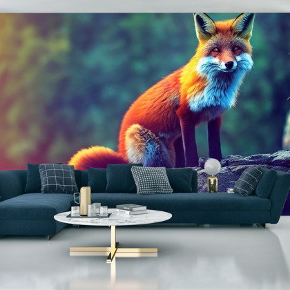 Fototapeta Fox Sitting In The Woods With Weird Eyes