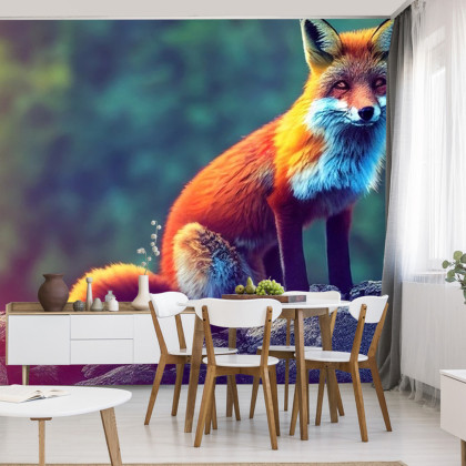Fototapeta Fox Sitting In The Woods With Weird Eyes