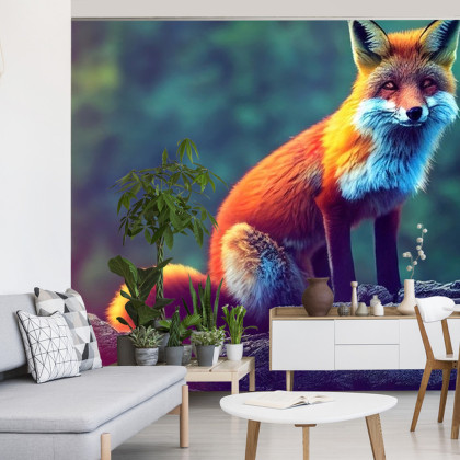 Fototapeta Fox Sitting In The Woods With Weird Eyes