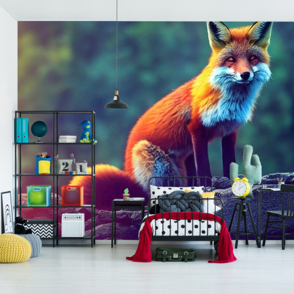 Fototapeta Fox Sitting In The Woods With Weird Eyes