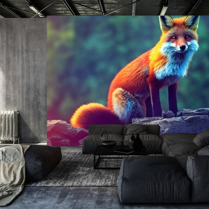 Fototapeta Fox Sitting In The Woods With Weird Eyes