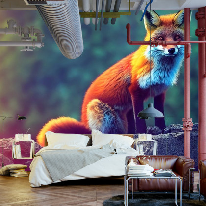 Fototapeta Fox Sitting In The Woods With Weird Eyes