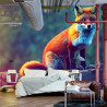 Fototapeta Fox Sitting In The Woods With Weird Eyes