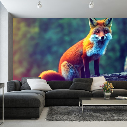 Fototapeta Fox Sitting In The Woods With Weird Eyes