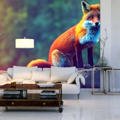 Fototapeta Fox Sitting In The Woods With Weird Eyes