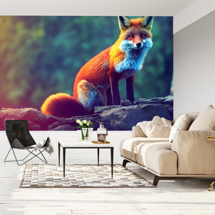 Fototapeta Fox Sitting In The Woods With Weird Eyes