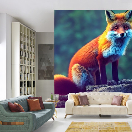 Fototapeta Fox Sitting In The Woods With Weird Eyes