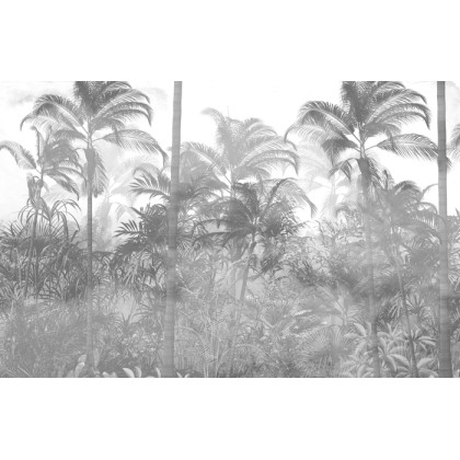 Fototapeta Tropical Trees And Leaves In Foggy Forest Wallpaper Design - 3D