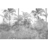 Fototapeta Tropical Trees And Leaves In Foggy Forest Wallpaper Design - 3D
