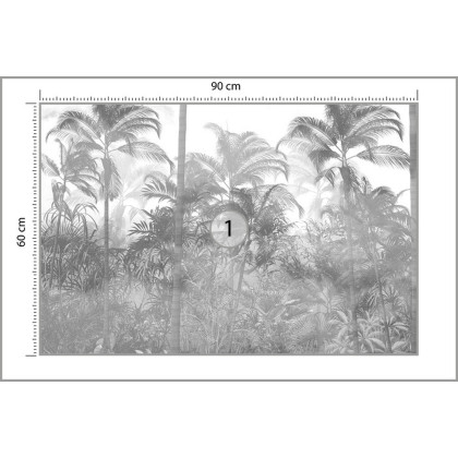 Fototapeta Tropical Trees And Leaves In Foggy Forest Wallpaper Design - 3D
