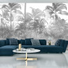 Fototapeta Tropical Trees And Leaves In Foggy Forest Wallpaper Design - 3D