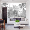 Fototapeta Tropical Trees And Leaves In Foggy Forest Wallpaper Design - 3D